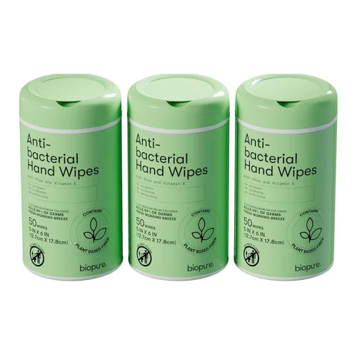 BIOPURE Toallitas antibacterianas para manos Fresh Morning Breeze - Toallitas antibacterianas con fórmula de aloe y vitamina E | Canister de