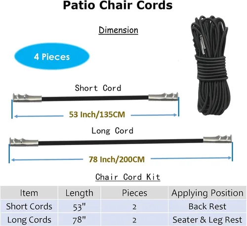 Miniatura 3 de Cable de repuesto para silla de gravedad cero, paquete de 4, cordón elástico para silla antigravedad, silla reclinable de patio, silla elástica