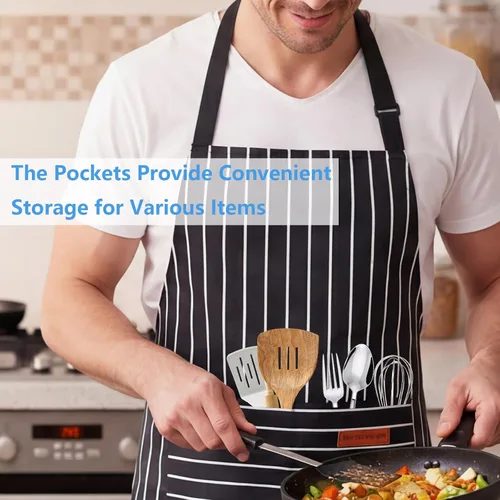 Miniatura 4 de Paquete de 2 delantales de cocina ajustables con 2 bolsillos grandes, delantal de cocina unisex para hombres y mujeres, delantal de mezcla
