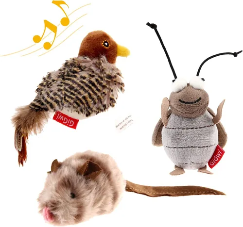 Miniatura 11 de Gigwi Juguetes interactivos para gatos con sonido de chirrido, pack de 2, juguetes para pájaros con chirridos estimulantes que hacen ruido, juguete