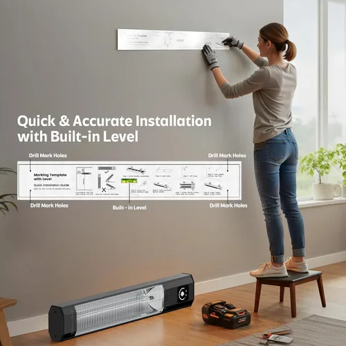 Miniatura 7 de Calentador eléctrico de pared para patio, calentador infrarrojo de 34 pulgadas y 1500 W con sensor de movimiento, IPX5 impermeable, 9 niveles