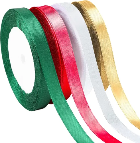 Miniatura 13 de DECYOOL - Cinta de Navidad, 4 rollos de 100 yardas de cintas navideñas para envolver regalos (0.6 in de ancho, rojo, verde, dorado y plateado)