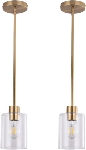 Miniatura 22 de Moderna lámpara colgante cilíndrica de cristal transparente de granja, luces de isla para cocina, mini iluminación colgante para decoración de isla