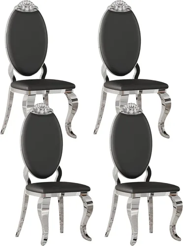 Miniatura 51 de Juego de 2 sillas con 2 sillas de comedor de piel sintética blanca, silla de cocina moderna con respaldo ovalado y patas de acero inoxidable