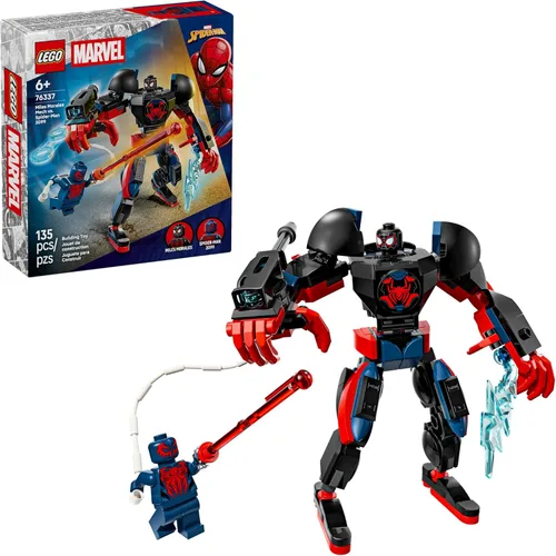 LEGO Marvel Miles Morales Mech vs. Spider-Man 2099 - Juguete de construcción para niños y niñas, diseño de superhéroe y 2 minifiguras de Marvel para