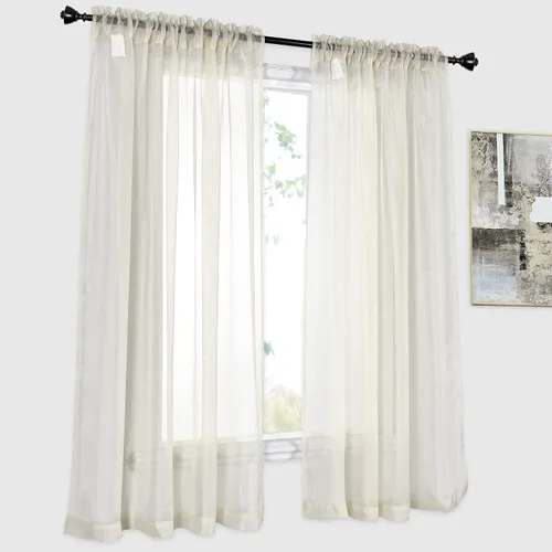 DONREN 2 paneles de cortinas traslúcidas color beige liso con bolsillo para barra, paneles de gasa para ventana de dormitorio, sala de estar (52 x
