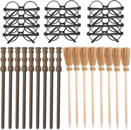 Kit de suministros para fiestas, lentes redondos negros con marco redondo, sin lentes, lápiz de escoba, lápiz de varita para cumpleaños escolar,