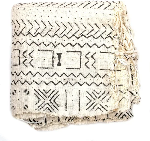 Miniatura 21 de The Bead Chest Paño de barro blanco Bogolan Mali, tejido africano hecho a mano de África occidental, 40 x 64 pulgadas, ideal para decoración