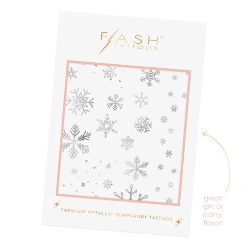Miniatura 5 de Flash Tattoos Winter Frost Metallic - Tatuajes temporales de 2 hojas Incluye más de 36 tatuajes de copo de nieve de aluminio plateado de alta