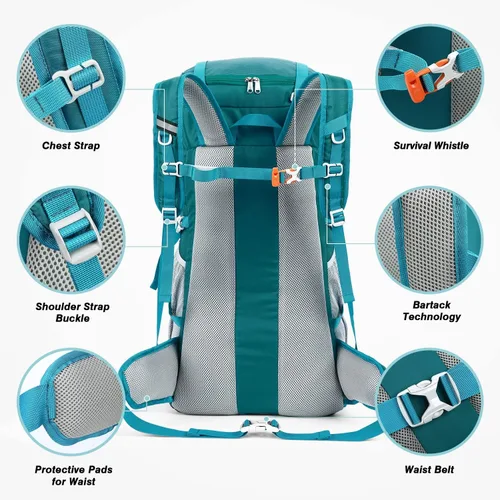 Miniatura 2 de HOMIEE 50L Hiking Backpack Travel Bag Waterproof Camping Rucksack with Rain Cover Lightweight Backpacking Backpack Verde militar