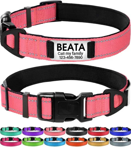 Miniatura 7 de Joytale Collares para perros personalizados, collar de nailon reflectante con placa de nombre grabada, personalizado para perros medianos, verde