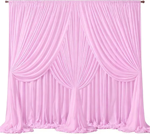 Miniatura 65 de Cortinas de fondo azul bebé de 10 pies x 10 pies, tela de gasa chiffon transparente sin arrugas, tela de fondo fotográfico drapeada para arco