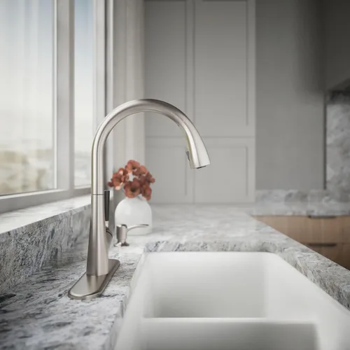 Miniatura 7 de Kohler K-R562-SD-VS Llave para cocina, funciona hacia abajo. Viene con despachador de jabón o loción. Hecha de inoxidable brilloso