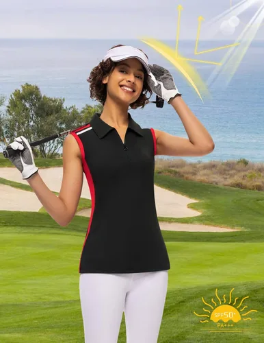 Miniatura 2 de JACK SMITH Polo de golf sin mangas para mujer con cuello con cremallera para mujer, secado rápido