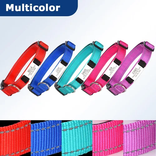 Miniatura 3 de Collares de perro personalizados, collar de perro con etiquetas de identificación de placa de nombre grabadas, collar de nailon ajustable Rosa