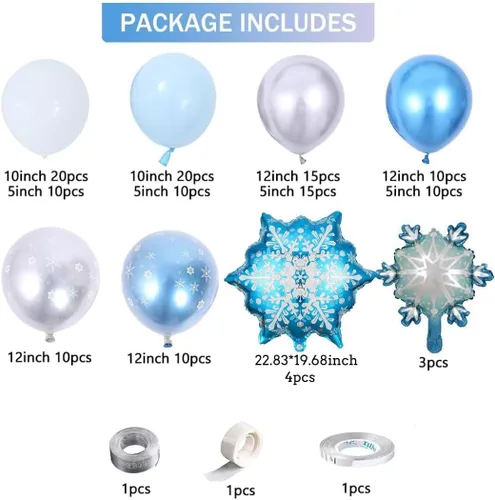 Miniatura 2 de Kit de arco de guirnalda de globos de copo de nieve azul - Globo de copo de nieve con globos de látex plateado azul blanco para el país