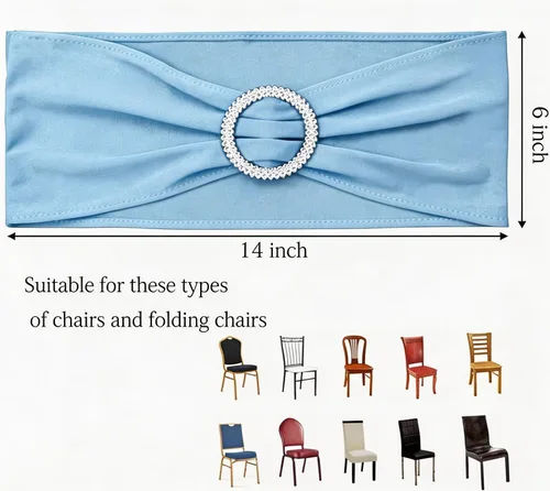 Miniatura 2 de Paquete de 50 bandas elásticas para sillas de bebé azul para boda, bandas elásticas de licra con hebilla deslizante, arcos de sillas de spandex