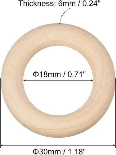Miniatura 2 de uxcell 50 anillos de madera natural de 1.181 in (1.2 pulgadas), círculos de madera lisa sin terminar de 0.236 in de grosor para manualidades, tejer