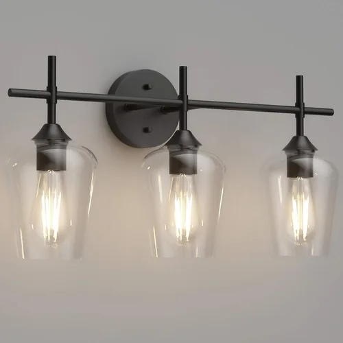 Miniatura 10 de Ralbay Lámparas de baño doradas 2 luces con vidrio transparente, iluminación moderna de montaje en pared, iluminación industrial de granja, luces