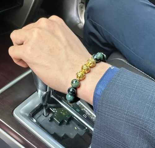 Miniatura 2 de Men's Jade and Gold Beads Bracelet, Jade Bracelet, Designer Bracelet