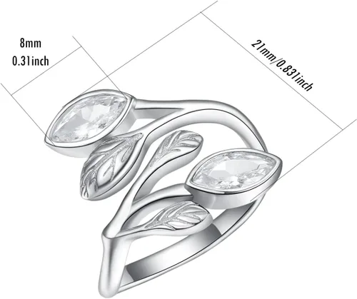 Miniatura 4 de PRAYMOS Anillos de hoja para mujer, plata de ley 925, con piedra natal, abierto, ajustable, anillos de compromiso y boda