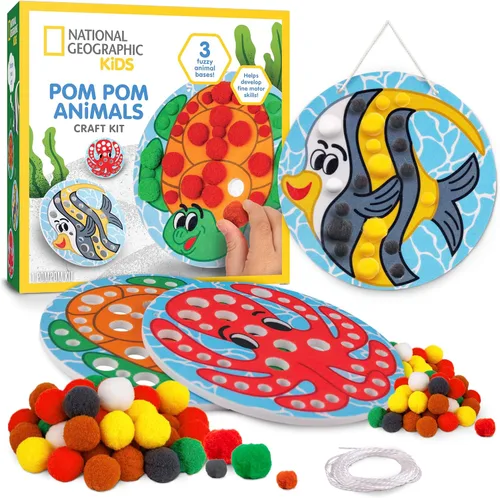 National Geographic - Kit de manualidades con pompones para niños, kit de manualidades para niños pequeños, arte preescolar, manualidades para niños