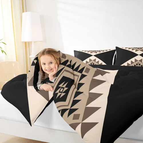 Miniatura 6 de Erosebridal Juegos de Ropa de Cama Individual Abstractos Negro Beige para Adultos Mujeres Hombres Juego de Edredón Moderno Boho Occidental Azteca