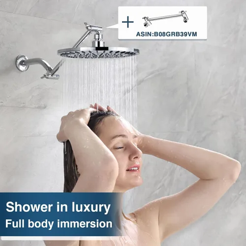 Miniatura 6 de BRIGHT SHOWERS Cabezal de ducha de lluvia, cabezal de ducha de cascada de alta presión de 9 pulgadas con ángulo ajustable y boquillas de silicona