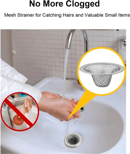 Miniatura 4 de Paquete de 6 coladores de drenaje de malla para lavabo de baño, 2.12 pulgadas, parte superior / 1 pulgada de acero inoxidable pequeño para fregadero