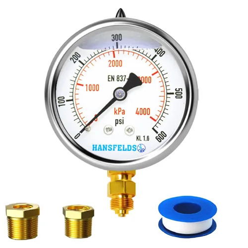 Miniatura 16 de Medidor de presión relleno de líquido de 0-100 psi, cara de dial de 2.5 pulgadas, carcasa de acero inoxidable para montaje trasero NPT de 1/4