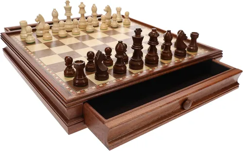 WE Games Juego de ajedrez y damas francés Staunton de madera con tablero de 15 pulgadas y piezas ponderadas - 3 pulgadas. King