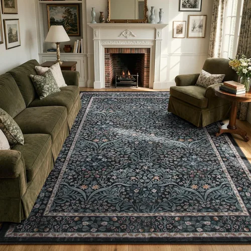 Miniatura 29 de Lahome Tapete floral lavable, suave, para entrada y cocina, 2 x 3 pies, antideslizante, bohemio, ultradelgado, fácil de limpiar, para interior, Azul
