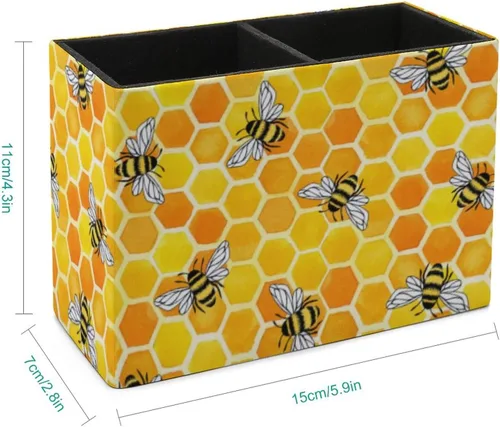 Miniatura 2 de Niapessel Portalápices para escritorio, soporte de lápiz amarillo de panal y abejas, organizador de bolígrafos de escritorio, organizador de Nido