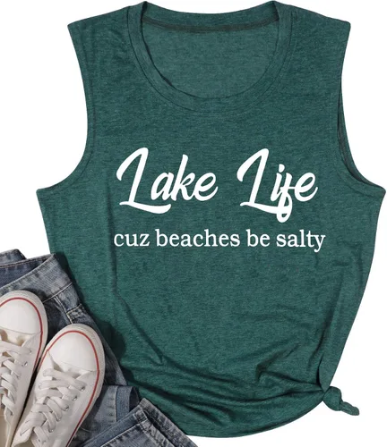 Miniatura 7 de Camiseta sin mangas con gráficas para mujer, camiseta sin mangas con estampado de Lake Life, bonito estampado divertido, vacaciones de verano