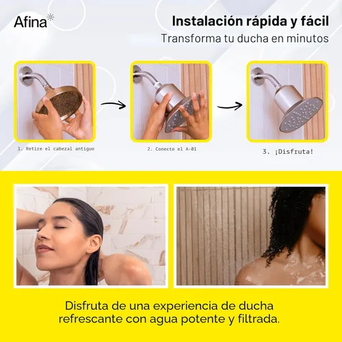 Miniatura 6 de Afina - Filtro de reemplazo para cabezal de ducha filtrado Afina y filtro de ducha - Ducha de alta presión - Reduce la piel seca con picazón