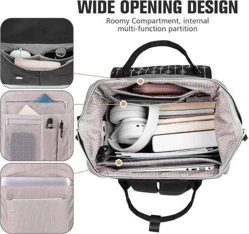 Miniatura 2 de MOMUVO Mochila para computadora portátil para mujer, bolsa para laptop de 15.6 pulgadas, mochila de trabajo con puerto de carga USB, mochila