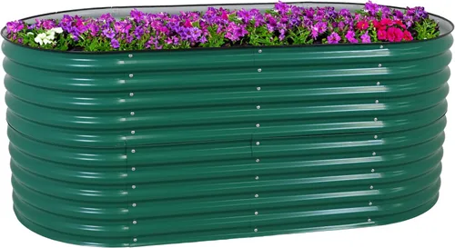 Miniatura 14 de Sunnydaze Cama de jardín elevada ovalada de 62.5 pulgadas para exteriores, cama de jardín modular elevada con borde de goma, color marrón