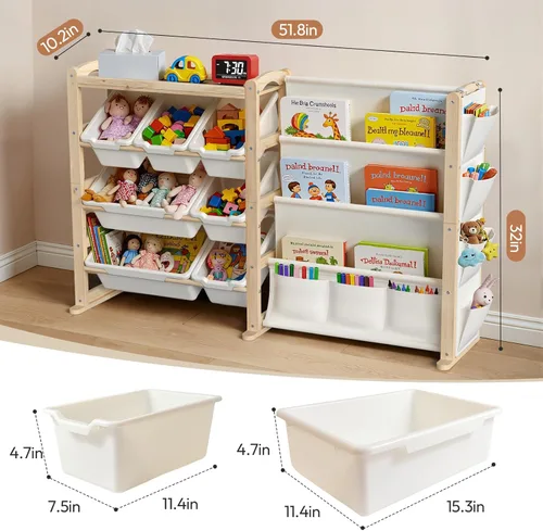 Miniatura 2 de Fodoss Estante para libros para habitaciones de niños, organizador de almacenamiento de juguetes con estantería, estantería de madera maciza