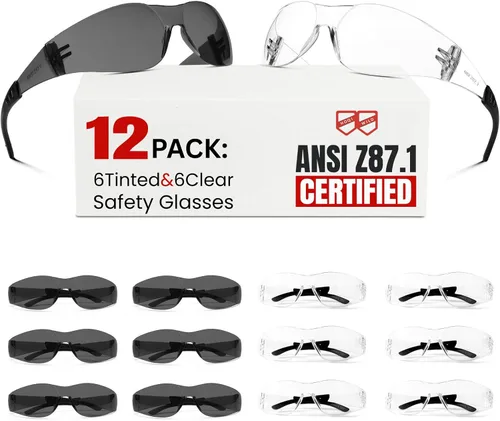 Miniatura 9 de Gafas de seguridad transparentes, paquete de 12, gafas de seguridad para hombres y mujeres (certificado ANSI Z87.1), gafas de seguridad Z87 a prueba