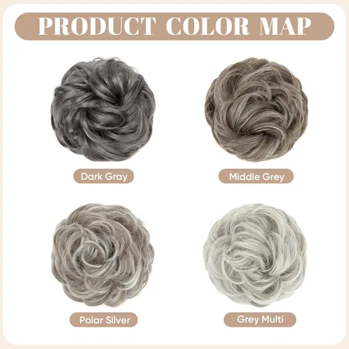 Miniatura 3 de SARLA 2 piezas de cabello gris desordenado moño ondulado sintético Updo falso coletero extensión de cola de caballo para mujeres 171# 2PCS-171#