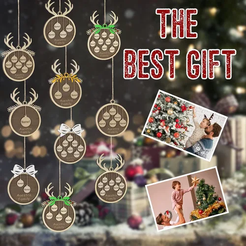Miniatura 7 de Adornos de Navidad personalizados, familia de 1 nombre, adornos de Navidad de madera personalizados, decoración personalizada, decoración de árbol