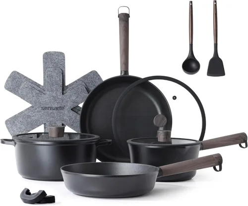 SENSARTE - Juego de ollas y sartenes antiadherentes, juego de utensilios de cocina, apto para lavavajillas y horno, compatible con inducción, sin