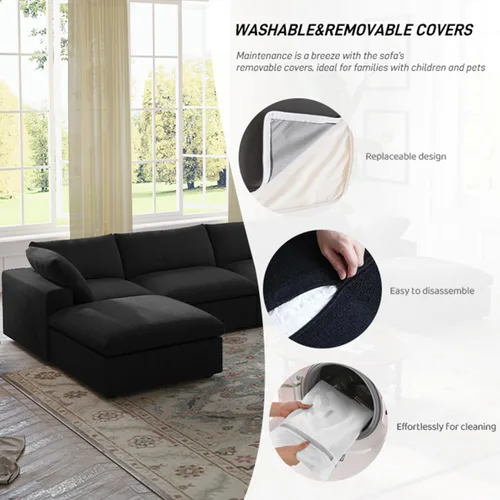 Miniatura 4 de Cloud - Sofá modular convertible de 80.3 pulgadas en forma de L para sala de estar con otomana de almacenamiento, sofás profundos minimalistas