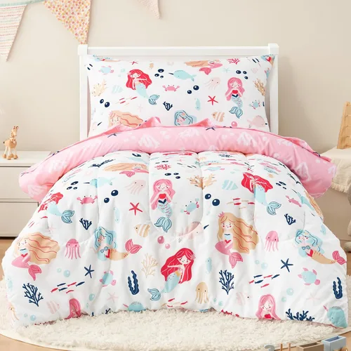 Miniatura 11 de PHF Juego de ropa de cama infantil de 4 piezas, ultra suave, incluye edredón, sábana bajera, sábana encimera y funda de almohada para niños y niñas