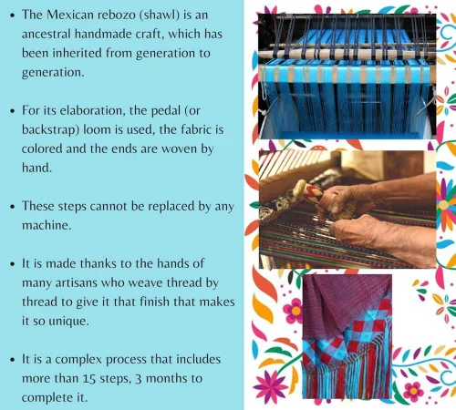 Miniatura 5 de Chal mexicano Benjko, rebozo reboso para eventos mexicanos, Multicolor