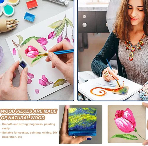 Miniatura 3 de 50 cuadrados de madera sin terminar de 3 x 3 pulgadas, recortes cuadrados de madera en blanco natural para manualidades, pintura, posavasos