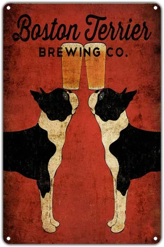 Boston Terrier Brewing Co. Cerveza Artesanía Vintage Retro Metal Decoración de pared Art Shop Man Cave Bar Garage Letrero de aluminio (8 x 12