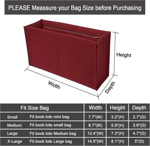 Miniatura 2 de Organizador de bolso para bolsa de dior, bolsa grande, inserto de fieltro de alta calidad, múltiples bolsillos (borgoña, pequeño), KS12-BurGundy-S