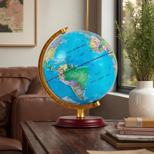 Miniatura 8 de Goplus Globo del mundo iluminado de 8 pulgadas, lámpara de globo iluminado de noche con soporte de madera y mapa HD para adultos, oficina en casa