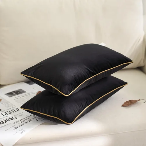 Miniatura 2 de Aeckself Paquete de 2 fundas de almohada lumbar de terciopelo negro puro, modernas, de lujo, decorativas, con borde dorado, cómoda, suave y sólida
